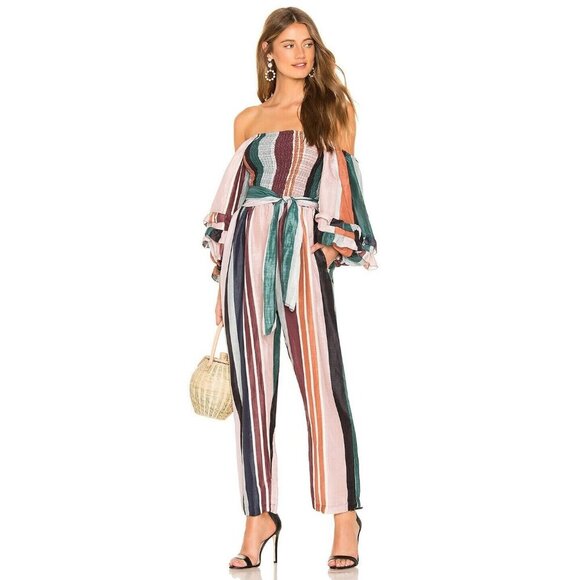 Apiece‎ Apart Lagunitas Smock Striped Off Shoulder Jumpsuit Size 4 - Picture 1 of 13